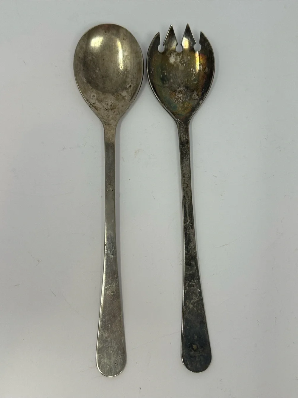 Vintage Italian Silver Plated Salad Fork & Spoon Serving Set 9.5